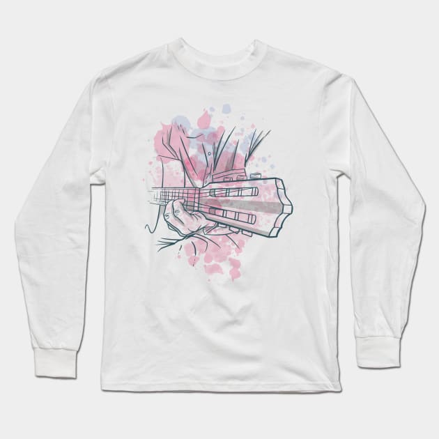 GUITAR PLAYING WATERCOLOR cool design for music Long Sleeve T-Shirt by Midoart